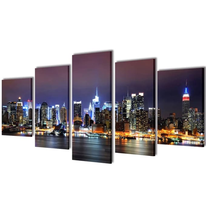 vidaXL - Canvas - muurdruk - set - Kleurrijke - New - York - skyline - 100 - x - 50 - cm