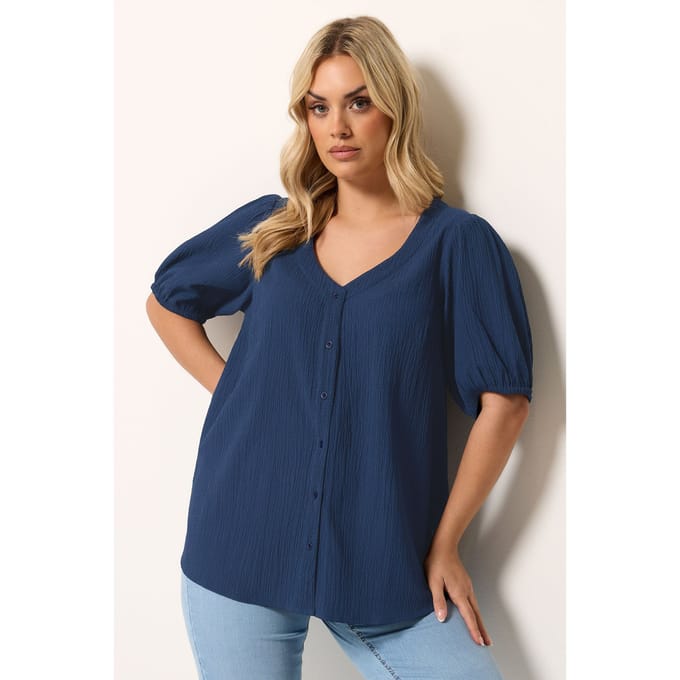Yours Marineblauwe Getextureerde Blouse Size 62-64