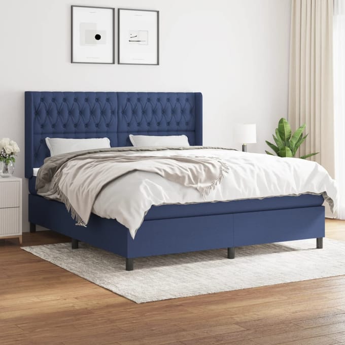 vidaXL - Boxspring - met - matras - stof - blauw - 180x200 - cm
