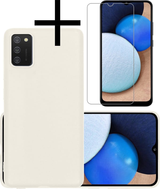 Hoesje - Met Screenprotector - Geschikt voor Samsung Galaxy A03s - Sterk & Shockproof - Back Cover - Siliconen Case - Telefoon Hoes - Wit