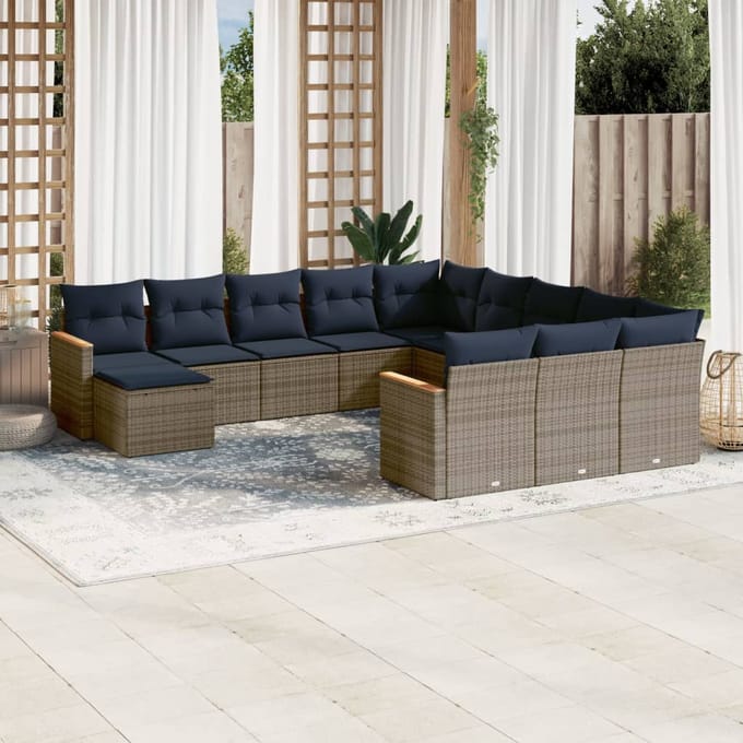 vidaXL - 12-delige - tuinbankset - met - kussens, - grijs - polyrotan