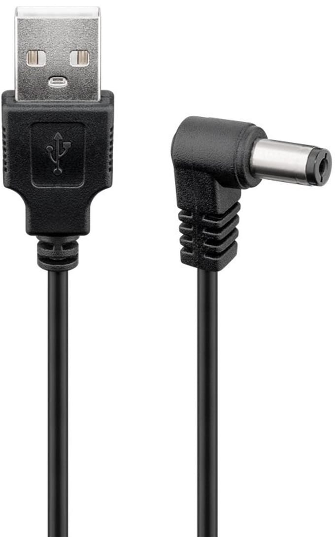 Goobay USB naar DC-kabel 5 V/1 A, 1 m, zwart, 5 W, 1 A, DC-stekker 2,1 x 5,5 mm naar USB-A-stekker