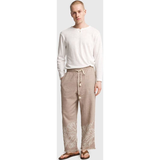 Heren Katoenen Geborduurde Gebreide Wijde Pantalon