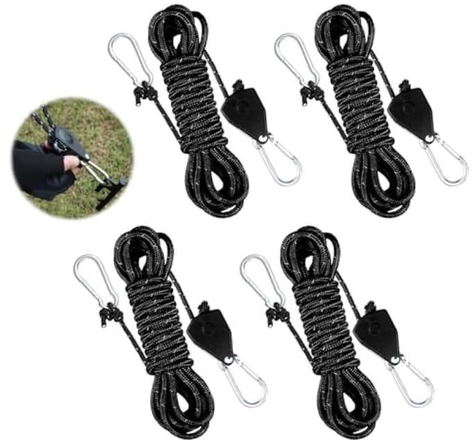 Set van 4 reflecterende tentlijnen met spanners - Verstelbaar, 4 meter - merkloos