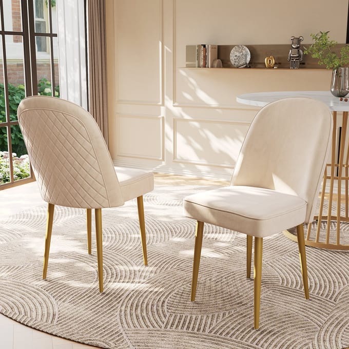 REDOM Eetkamerstoelen Set Van 2 - Ergonomische Rugleuning - Modern - MDF en Metaal - Beige - 45,5 × 62 × 87,5 cm