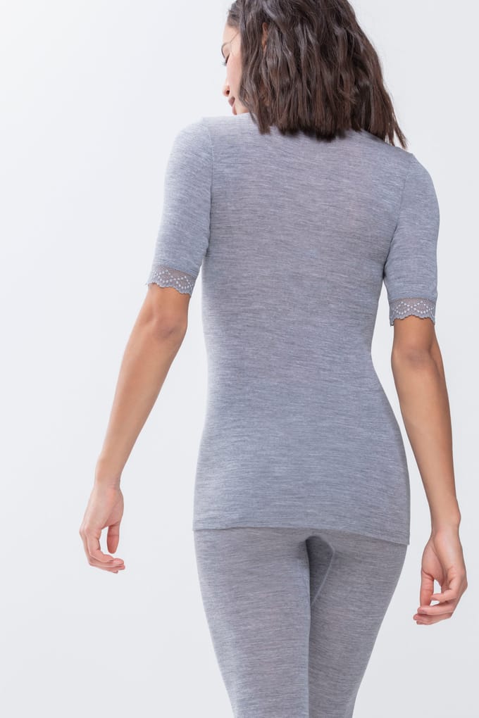 Top met halve mouw Serie Silk Touch Wool Mid Grey Melange