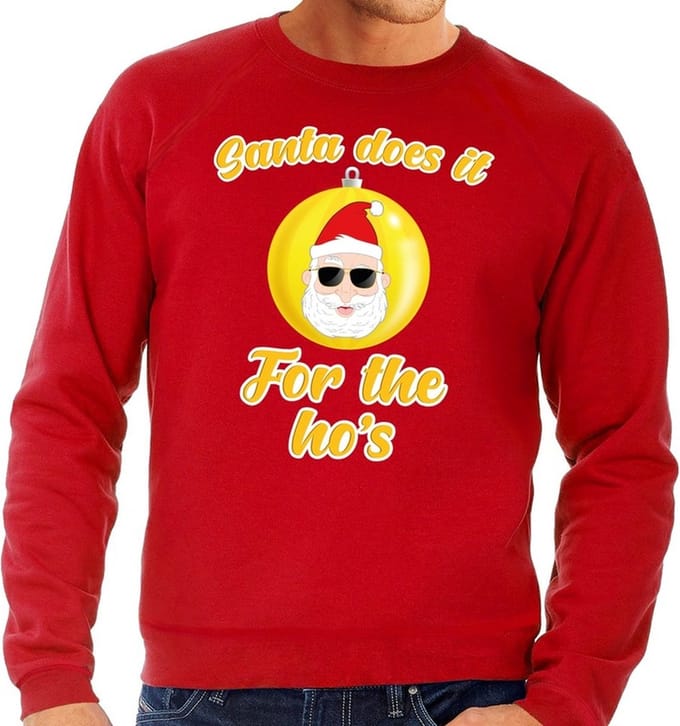 Foute kersttrui Kerstman does it for the ho's rood voor heren L