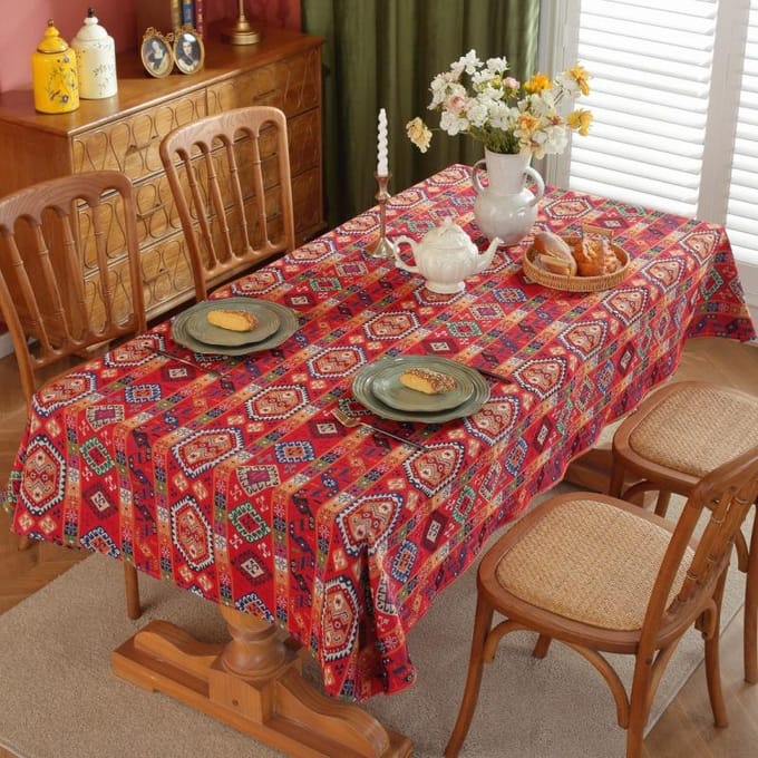 Jacquard Retro Bedrukt Tafelkleed Pastorale Stijl Rechthoekig Eettafel Bureau Tafelkleed Universele Desktop Decoratie Afdekdoek 90x90cm brown
