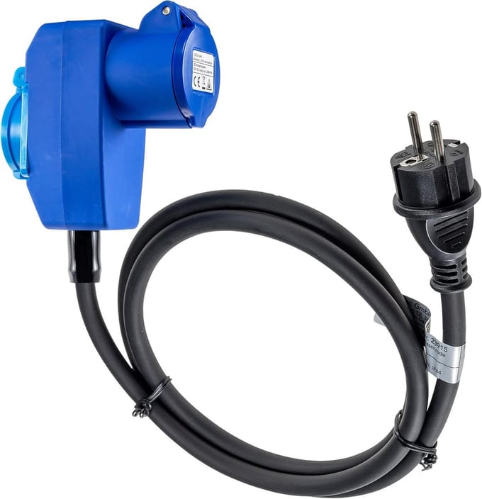 CEE Adapter Kabel 1,5m Hoekstekker naar Geaard Stopcontact 16A IP44 voor Camping Caravan Boot