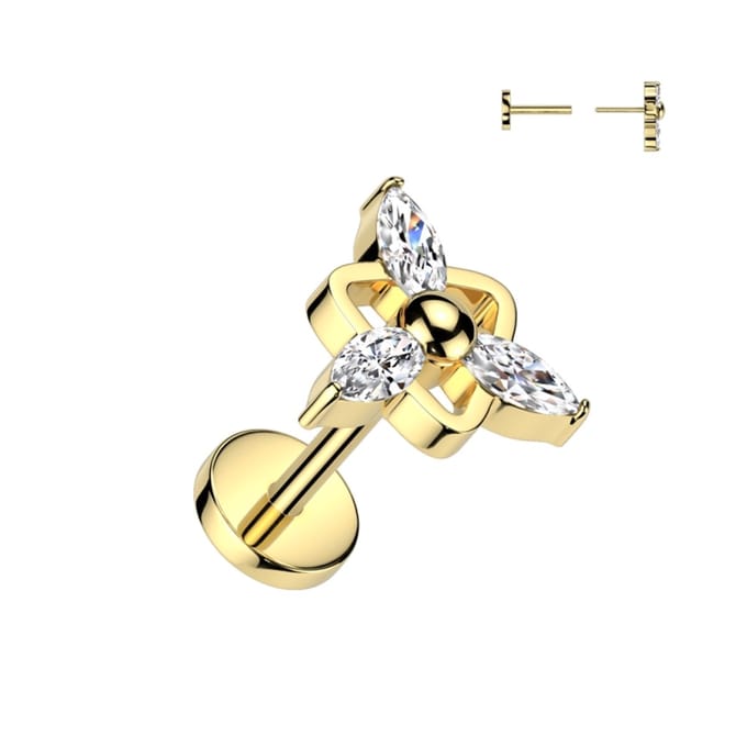 Piercing titanium steen center marquise push in 1.2x8 - goud - LMPiercings