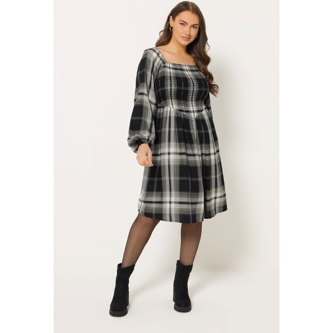 Yours Zwarte Geruite Gesmokte Minijurk Size 42