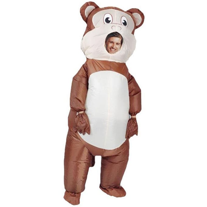 Carnaval opblaasbaar kostuum, aap 150-190cm bruin
