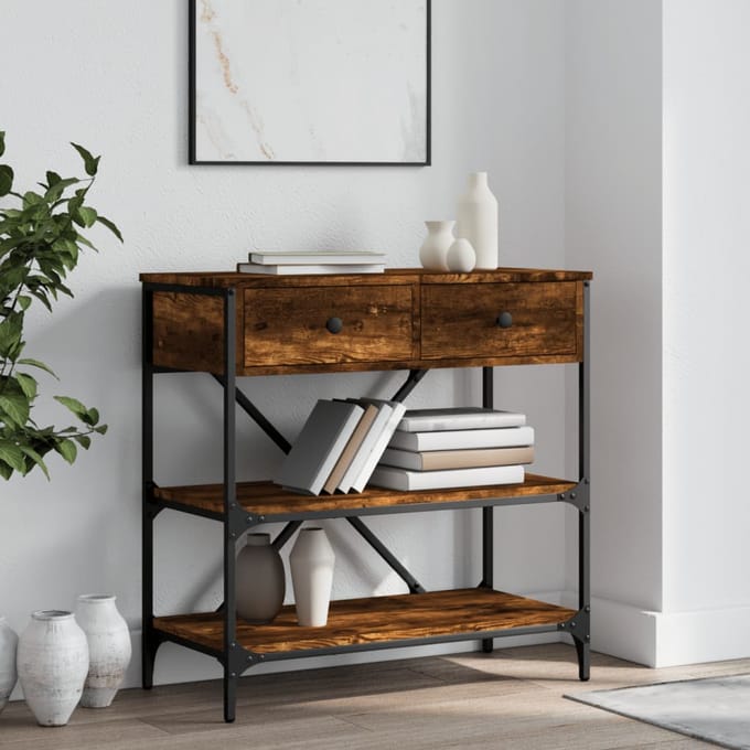 vidaXL - Wandtafel - 75x34,5x75 - cm - bewerkt - hout - gerookt - eikenkleurig