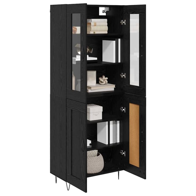vidaXL - Highboard - Zwart - Eiken - 69,5 - x - 34 - x - 90 - cm - Bewerkt - hout