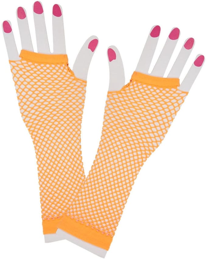 Vingerloze lange net-handschoenen neon oranje