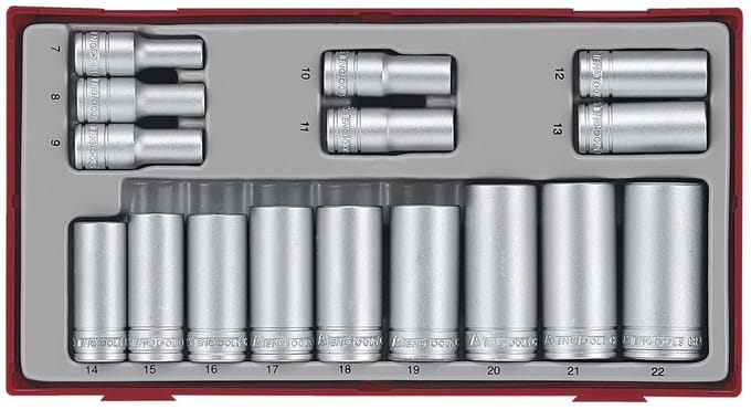 Doppenset diep TT1 tray 3/8" 7-22mm 16 delig 6 kant Teng Tools