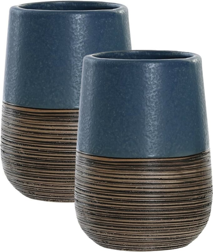 Items Badkamer tandenborstel beker - 2x - Polystone - marineblauw 11 cm