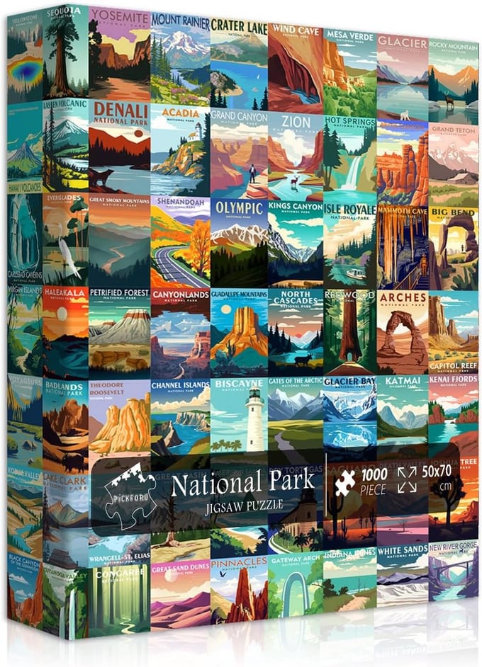 Nationale parken puzzel 1000 stukjes | Landschapspuzzel | Reisposter met natuurtafereel