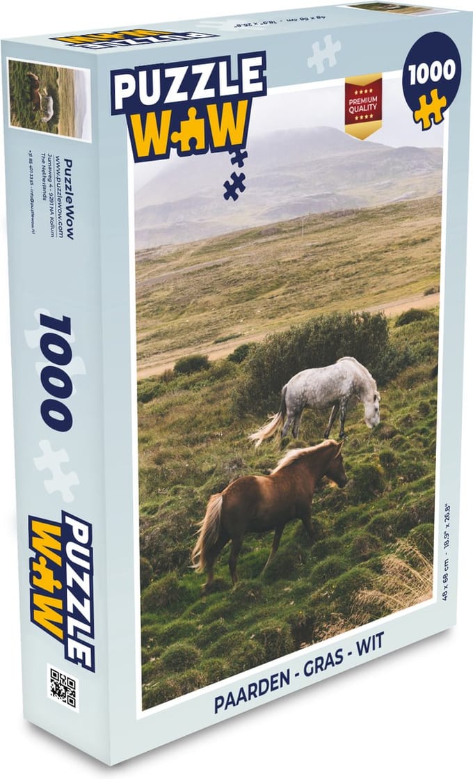Puzzel Paarden - Gras - Wit - Legpuzzel - Puzzel 1000 stukjes volwassenen