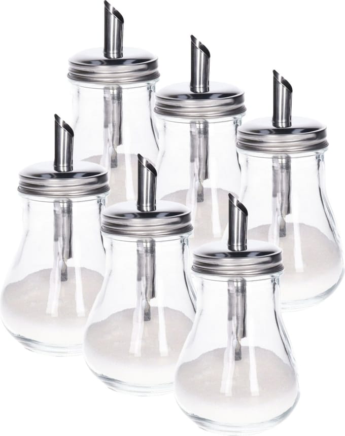 Alessandro Suikerpot - 6x - glas/rvs metaal - transparant/zilver - 7 x 14 cm - luxe uitvoering