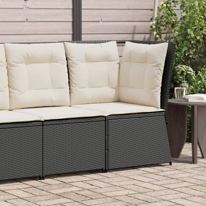 vidaXL - Tuinhoekbank - met - kussens - poly - rattan - zwart