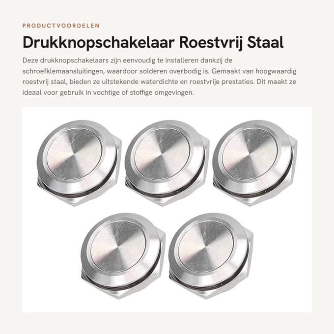 Dailygoods - Drukknopschakelaar Roestvrij Staal Waterdicht 5-delig