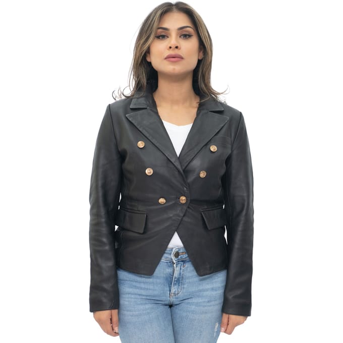 Dames leren militaire blazerjas-Aalborg