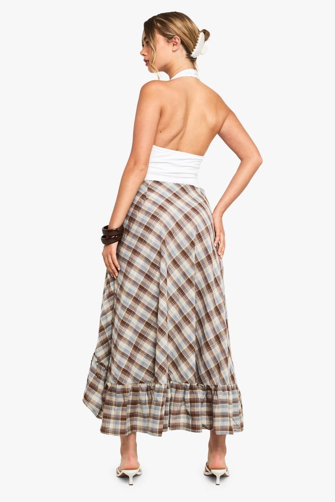 boohoo Dames Bekijk Ruffle Asym Midi-rok | Brown | Maat: 6