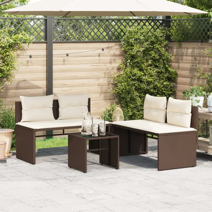 vidaXL - 4-delige - Loungeset - met - kussens - poly - rattan - bruin