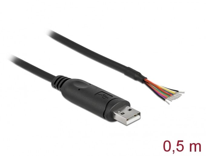 Delock Adapter cable USB 2.0 Type-A to Serial RS-232 with 9 open wires + Shielding 0.5 m