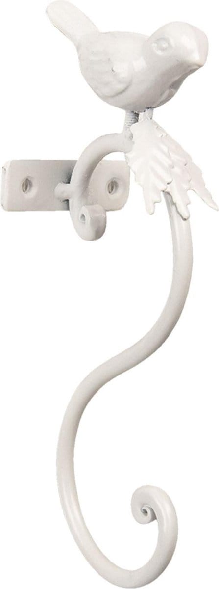 Clayre & Eef Wandhaak Vogel 4x7x19 cm Wit IJzer