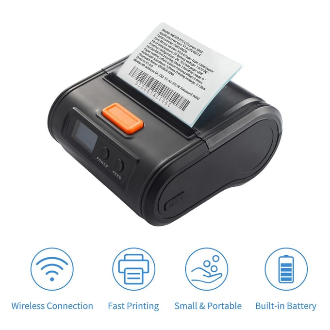 Draagbare Bonprinter 80mm Mobiele POS Direct Thermische Printer met BT+USB Gebruik met APP Compatibel zwart