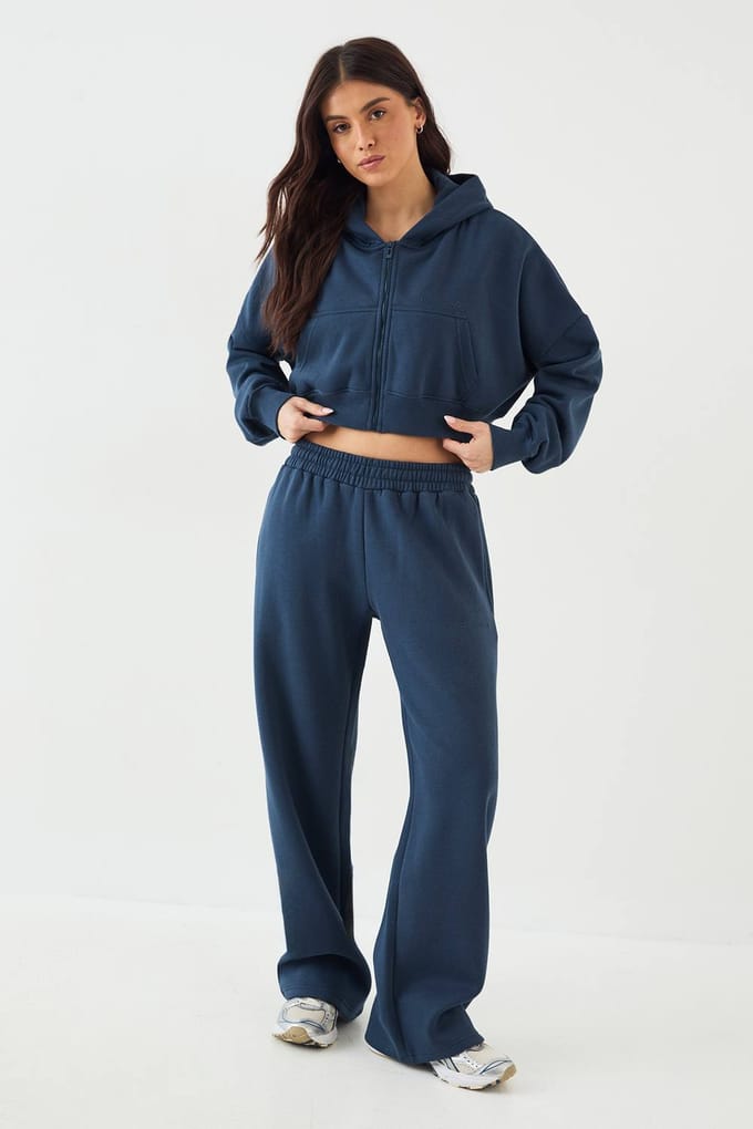 Dames DSGN Studio Boxy Crop Zip Through Hoodie | Indigo | Maat: Large
