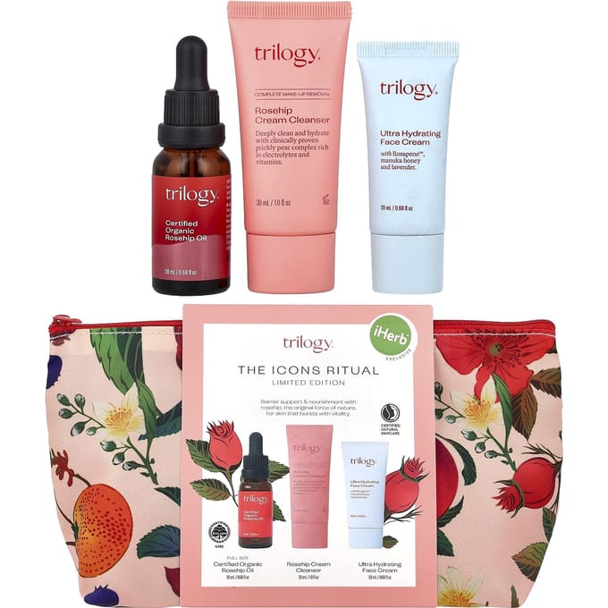 Trilogy, une exclusivité iHerb®, Sac à Rituel Icons, ensemble de 4 pièces beige