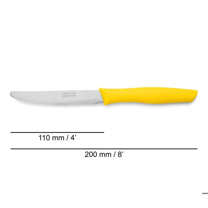 Tafelmes Arcos Nova 188825 van roestvrij staal Nitrum en polypropyleen handvat, geel, lemmet van 11 cm met deksel en