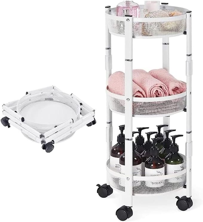 Opbergkar - Serveertrolley Organizer - Ruimte Organiseren - Snel Opvouwbaar - 3-Laags - Wit