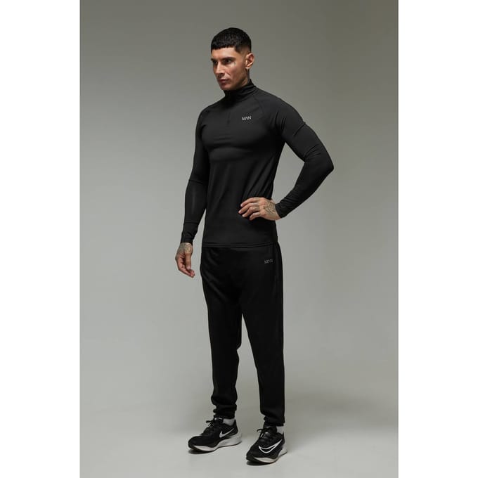 Tall Men's Active Regular Fit Quarter Zip en Jogger Trainingspak | Black | Size Medium