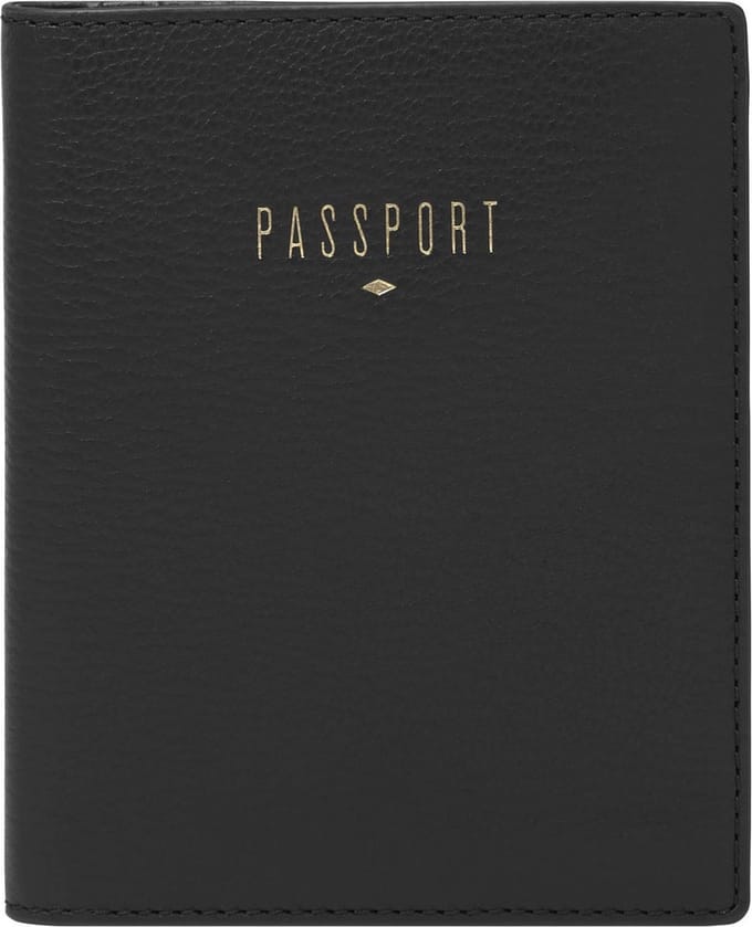 FOSSIL Leren identiteitskaarthoesje portemonnee Travel RFID Passport Case Black zwart