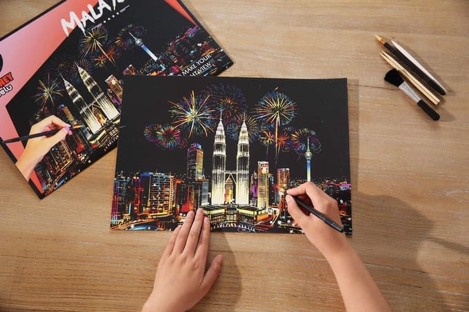 Scratch Art  Malaysia - 410 x 287 mm - Kras tekeningen - Scratch painting