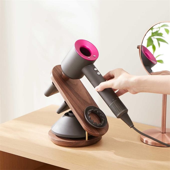 Support Mural pour Sèche-Cheveux pour Dyson Supersonic Rack de Rangement en Bois de Noyer Hêtre Support Sèche-Cheveux Outils de Salle de Bain brown
