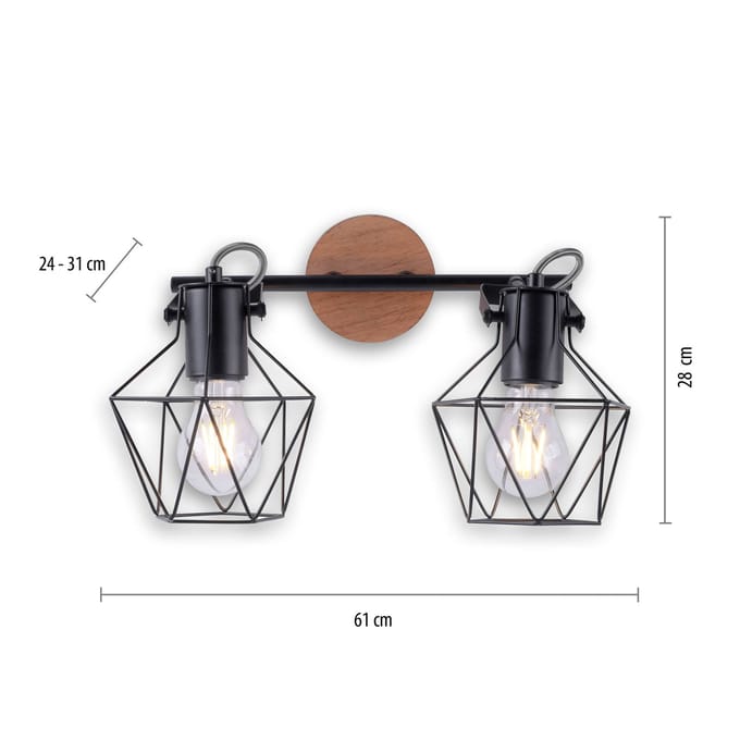 JUST LIGHT. GmbH Plafondlamp Jaro verstelbaar zwart/hout 2-lamps