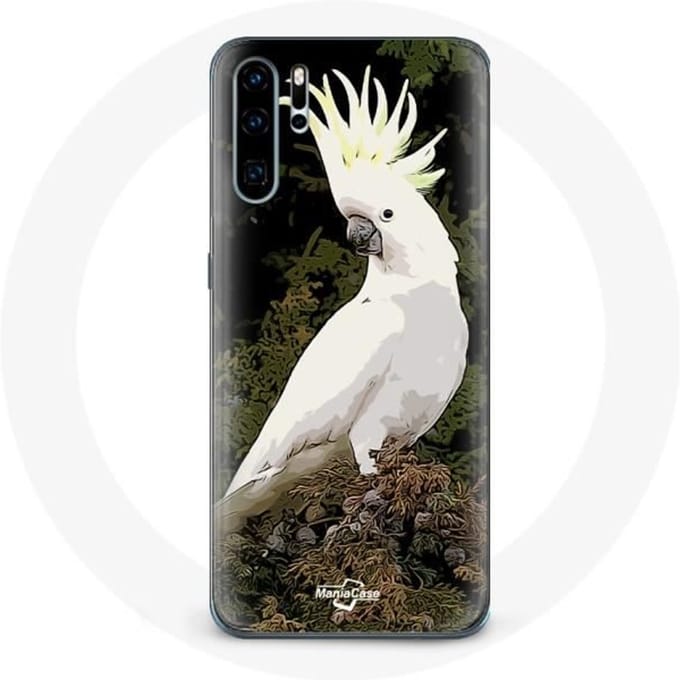Coque - Cacatoes - Huawei P30 - Blanc - Souple - Perroquets sur l'arbre blanc