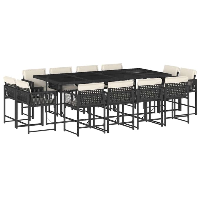 vidaXL - 13-delige - Tuinset - met - kussens - poly - rattan - zwart