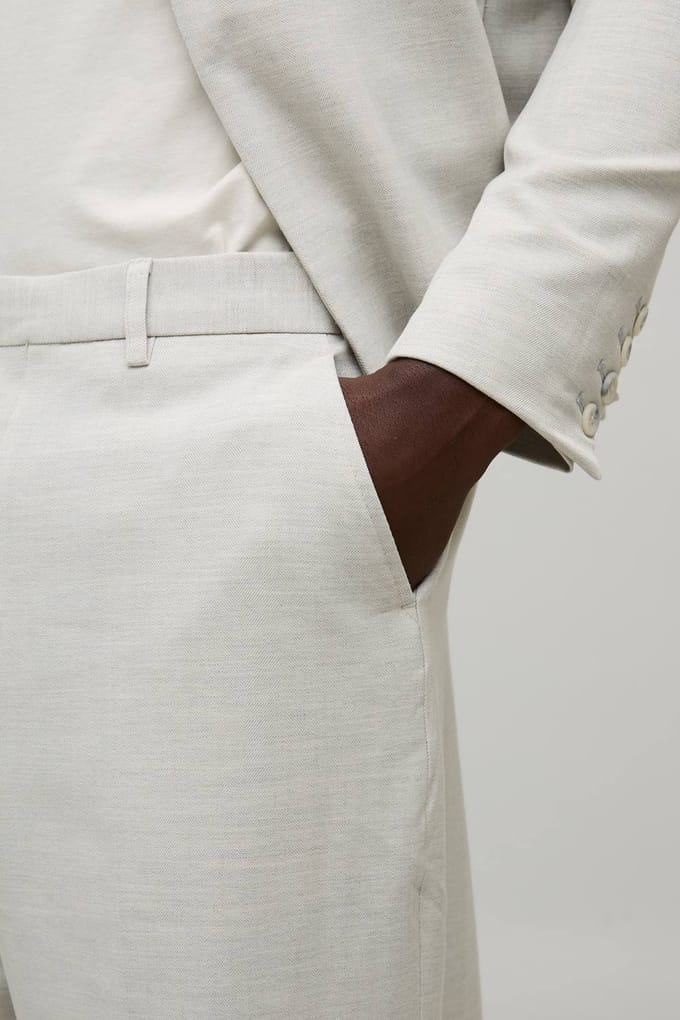 Relaxed Fit Herringbone Suit Trouser | Light Grey | Size Large