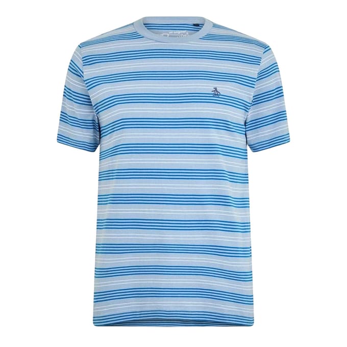 Original Penguin Heren Gestreepte Ronde Hals Regular T-Shirt (Classic Blue)