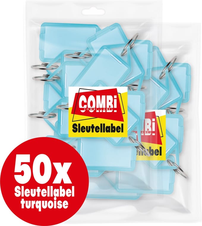 Combi-Label openklapbare Sleutellabels turquoise met inlay - Sleutelhanger - Naamlabel – openklapbaar 50 stuks