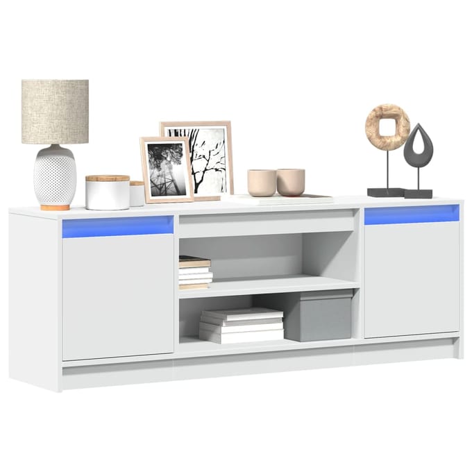 Meuble TV Blanc avec Éclairage LED 139,5 x 34 x 50 cm Panneau de Particules