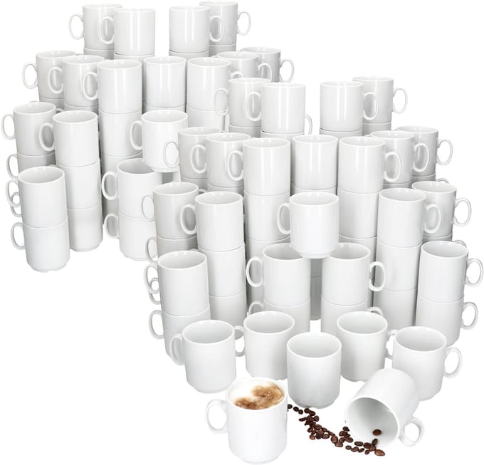 Set van 96 EVENT stapelbare koffiemokken wit porselein 250 ml