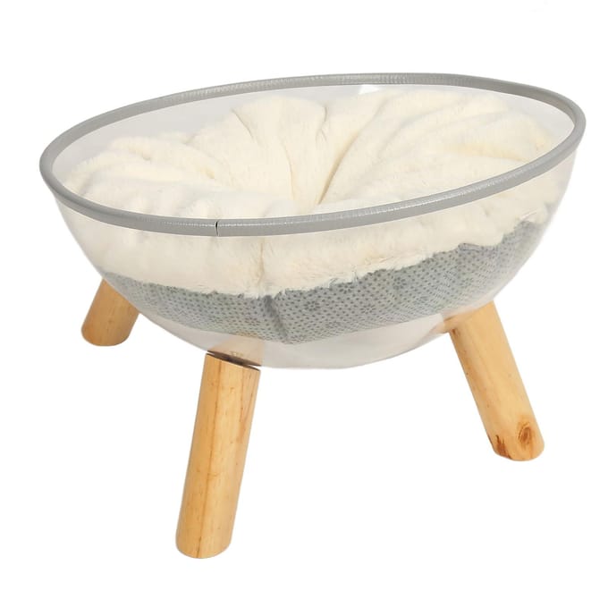 Transparante Capsule Kattenmand Stabiel Veilig Duurzaam Stijlvol Hout Verhoogd Transparant Kattenbed met Kussen white