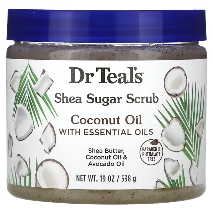 Dr. Teal's, Shea Sugar Scrub, Coconut Oil and Essential Oils, 19 oz (538 g) gray